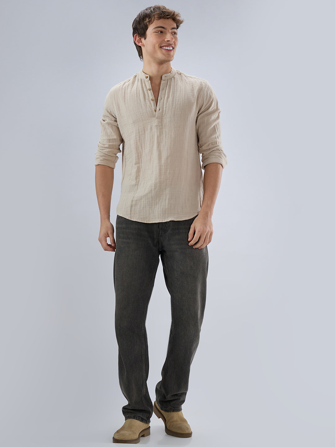 Soft Pastel Beige Double Cloth Kurta