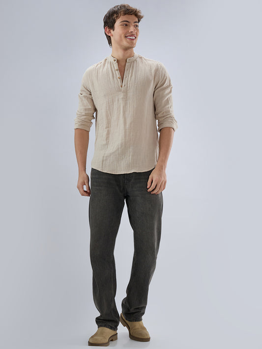 Soft Pastel Beige Double Cloth Kurta