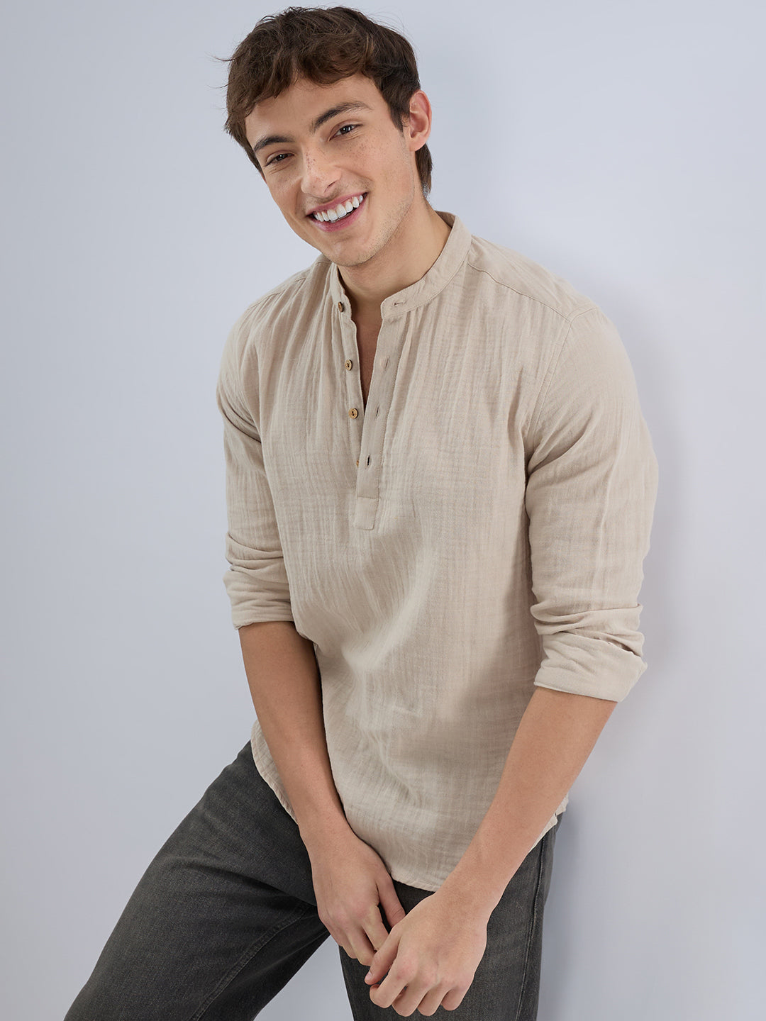 Soft Pastel Beige Double Cloth Kurta