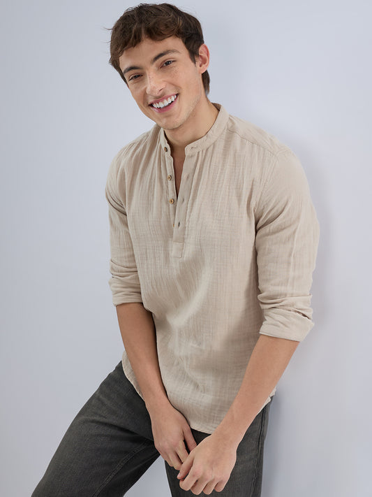 Soft Pastel Beige Double Cloth Kurta