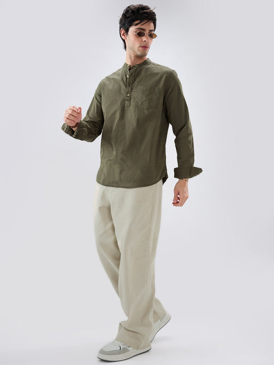 Elegant Olive Poplin Kurta
