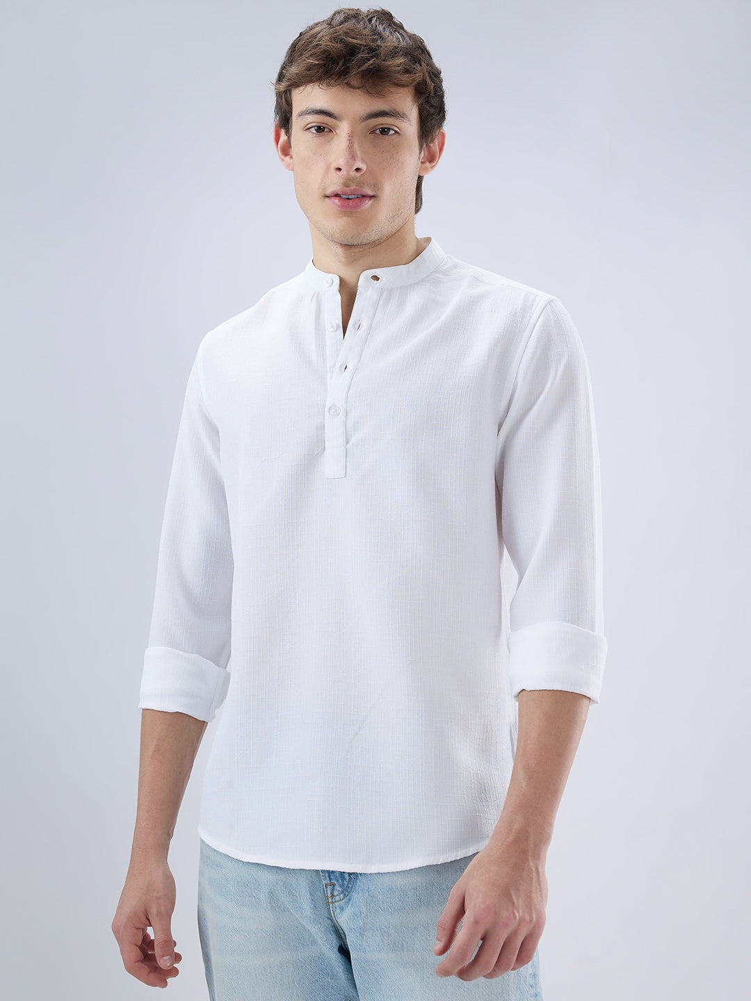 Pearl White Slub Textured Kurta