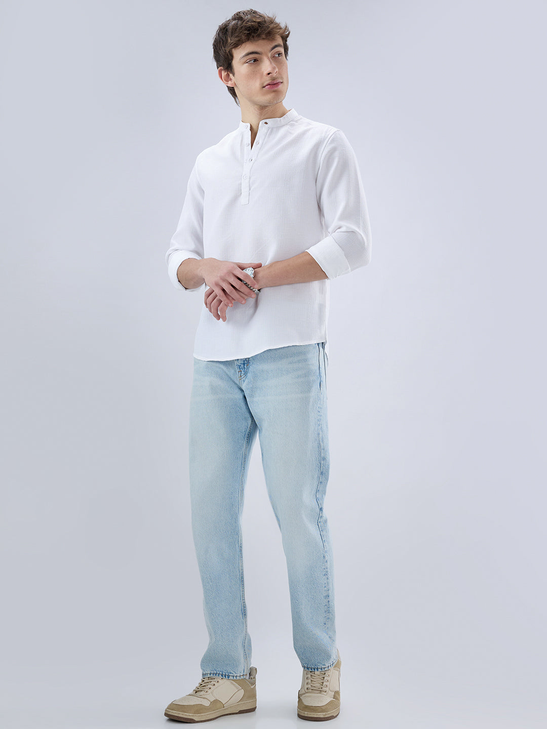 Pearl White Slub Textured Kurta