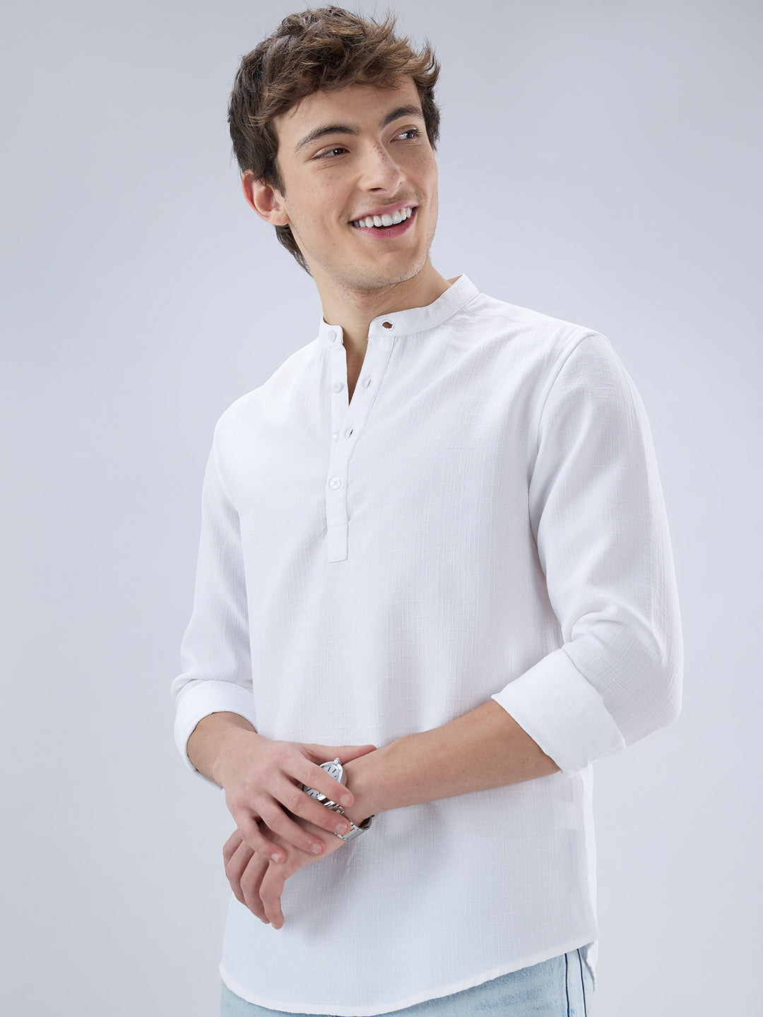 Pearl White Slub Textured Kurta