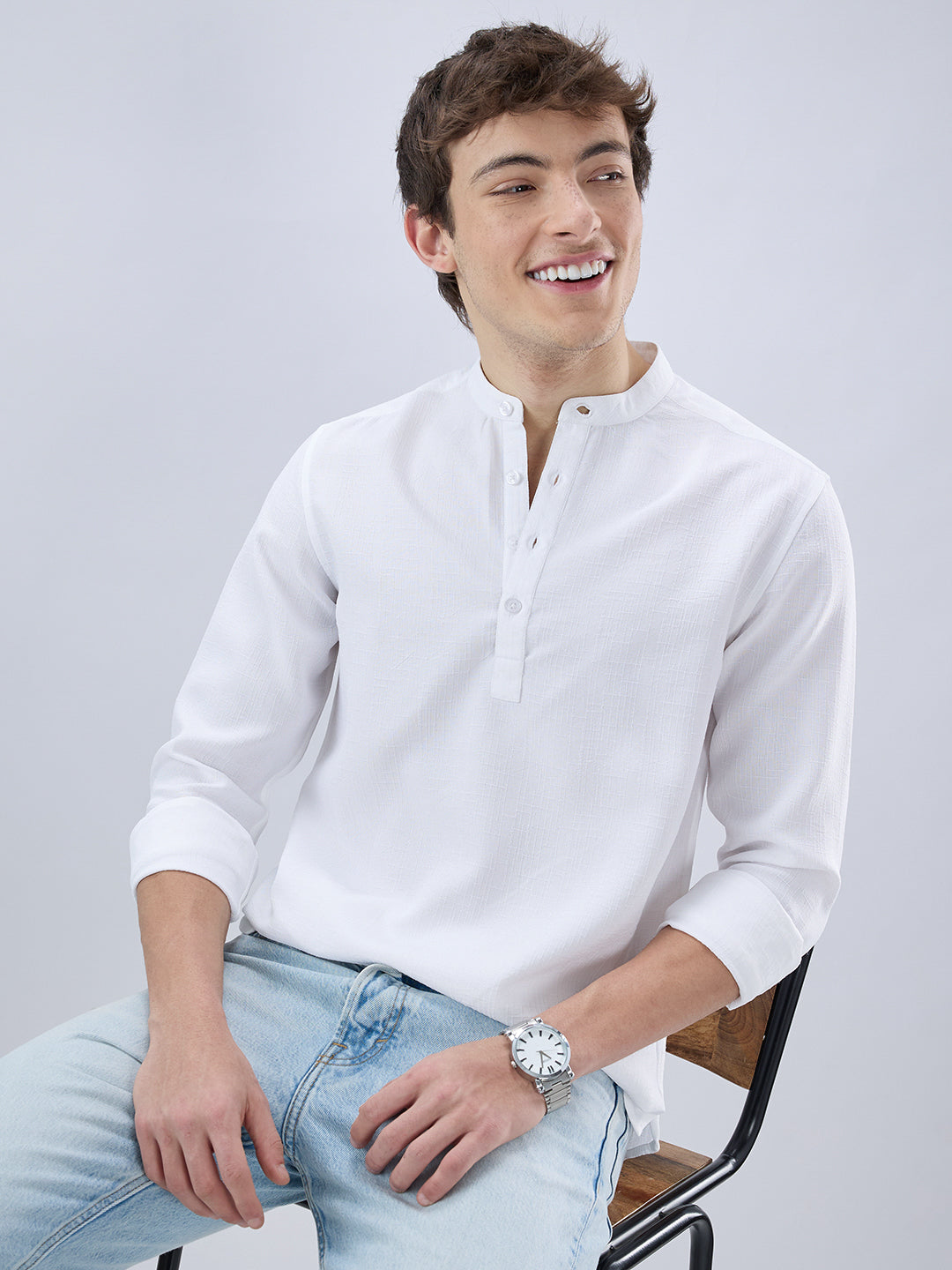 Pearl White Slub Textured Kurta