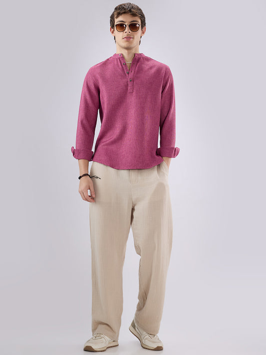 Hibiscus Maroon Textured Weave Kurta