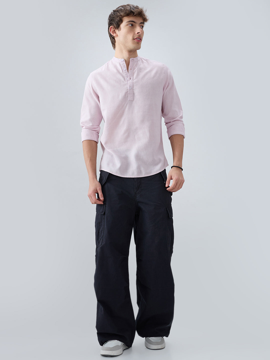 Premium Baby Pink Slub Textured Linen Blend Kurta