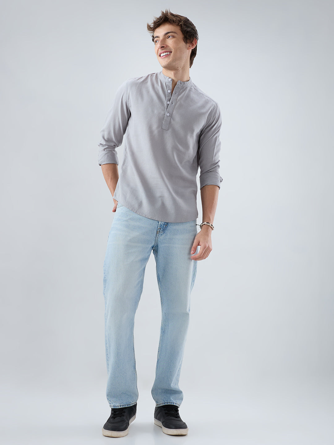 Premium Grey Slub Textured Linen Blend Kurta