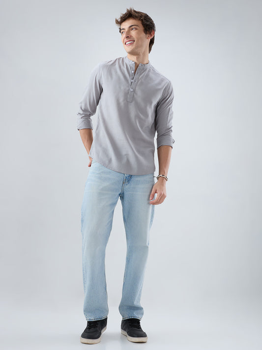 Premium Grey Slub Textured Linen Blend Kurta