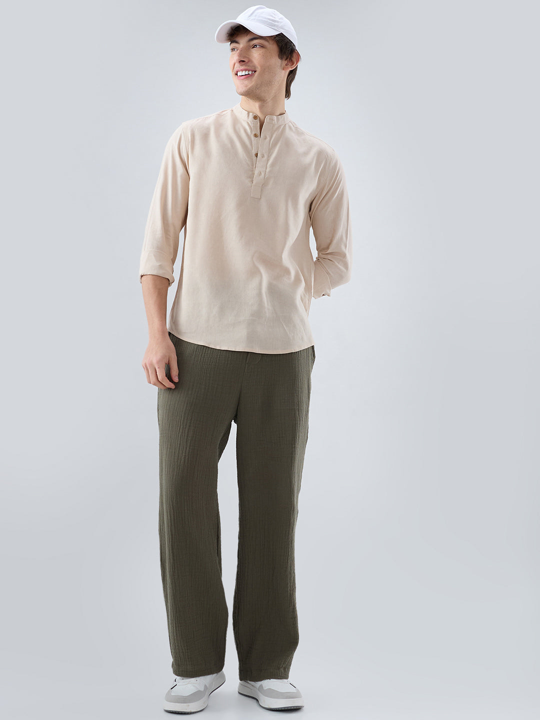 Premium Beige Slub Textured Linen Blend Kurta