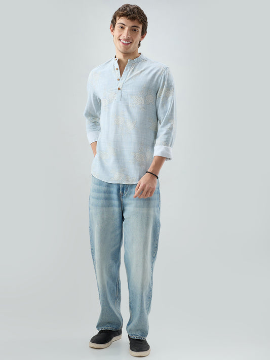 Artistic Blue Floral Printed Kurta