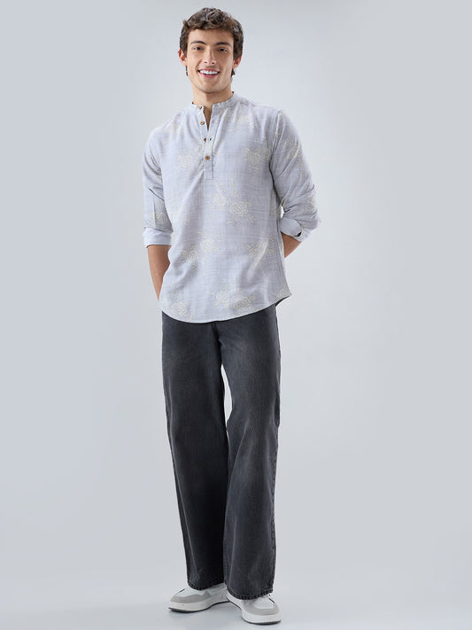 Artistic Grey Floral Printed Kurta