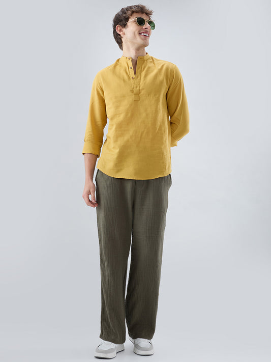 Premium Mustard Yellow Linen Blend Kurta