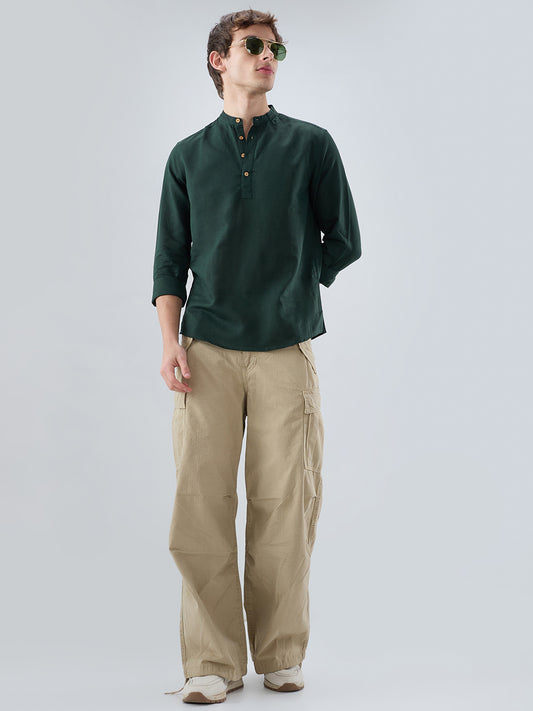 Premium Forest Green Linen Blend Kurta