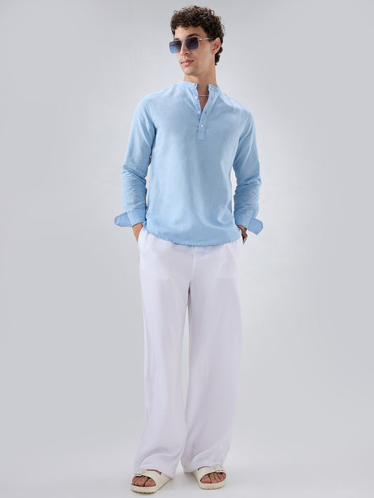 Luxe Sky Blue Linen Blend Kurta