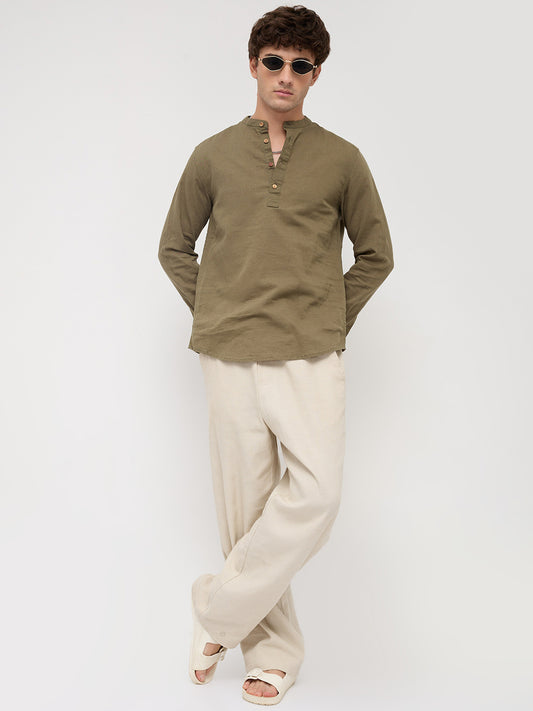 Luxe Olive Fine Sheer Linen Blend Kurta