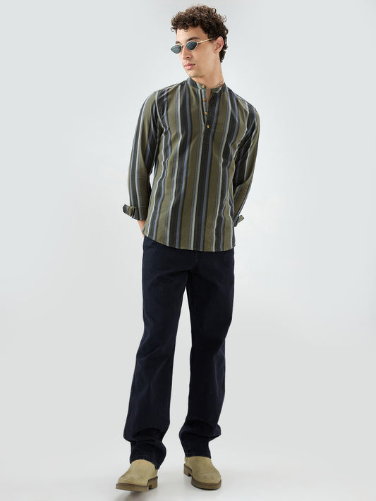 Refined Olive Multi Striped Kurta