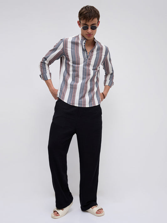 Refined White & Grey Broad Striped Kurta
