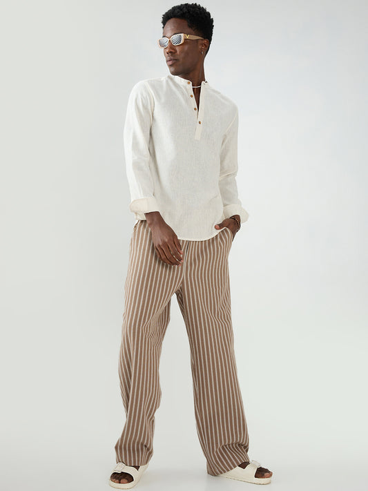 Cream Fine Slub Textured Sheer Kurta