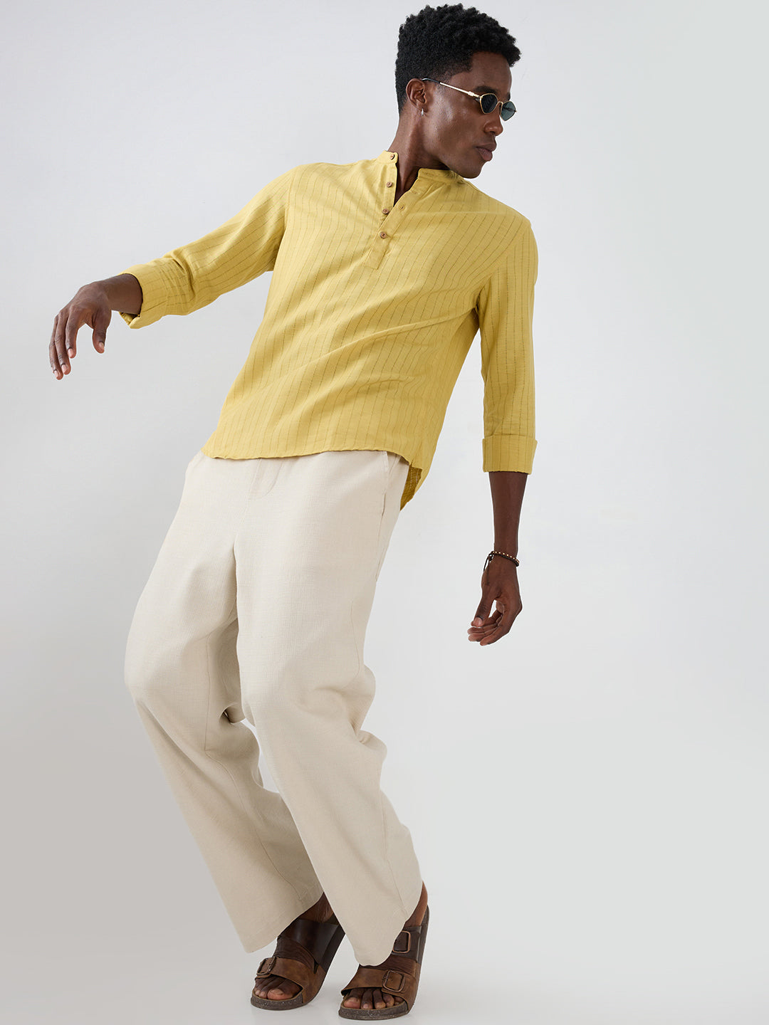 Golden Ladder Striped Subtle Textured Kurta