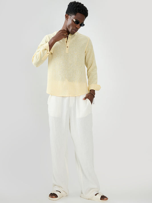 Butter Yellow Slub Textured Vacation Kurta
