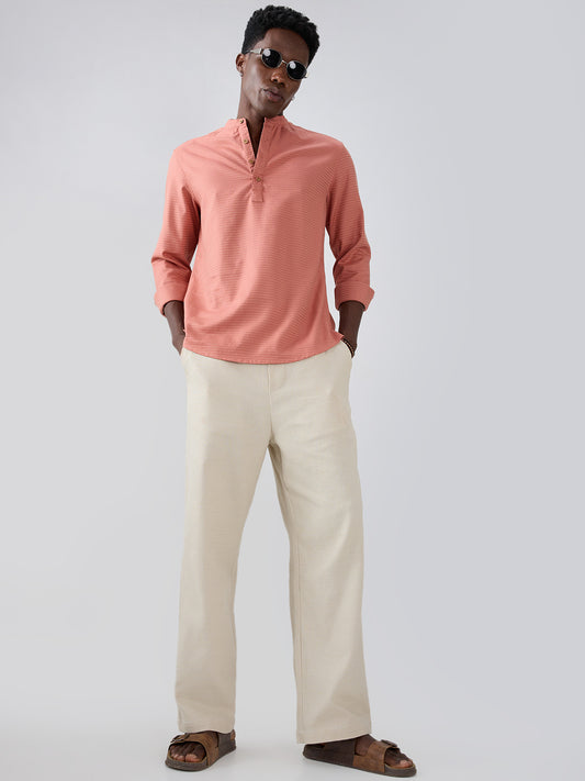 Creamy Peach Wavy Textured Kurta