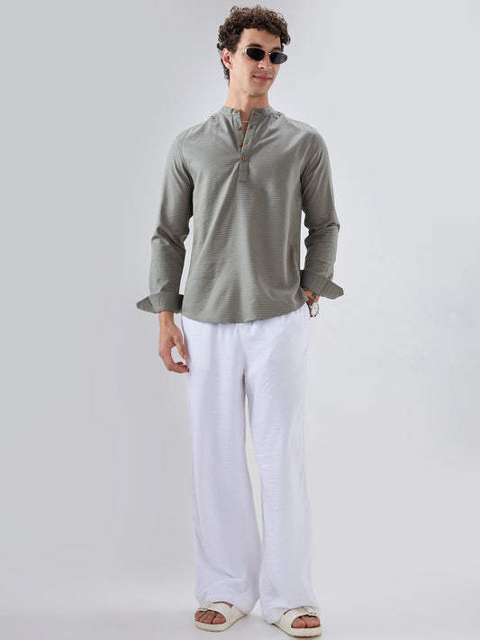 Fossil Grey Wavey Textured Kurta