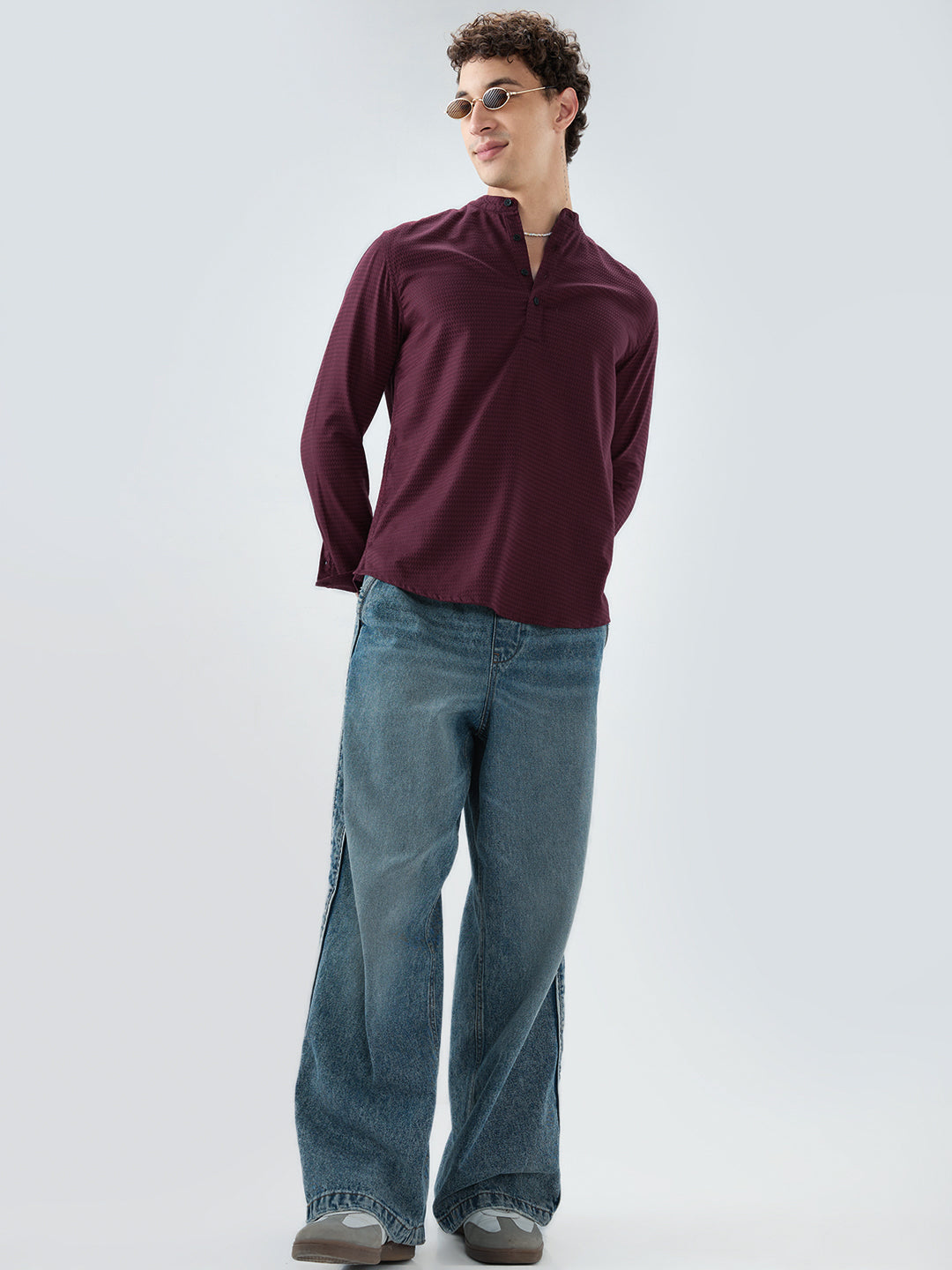 Garnet Red Wavey Textured Kurta