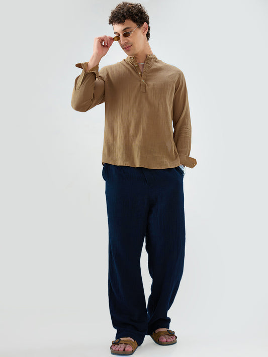 Sheer Khaki Linear Crepe Kurta