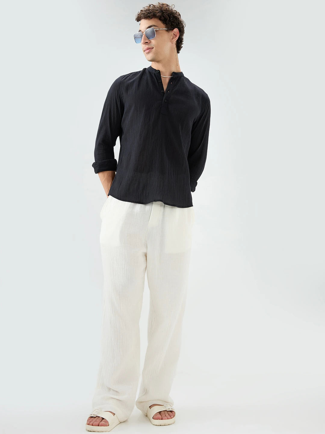 Sheer Black Linear Crepe Kurta