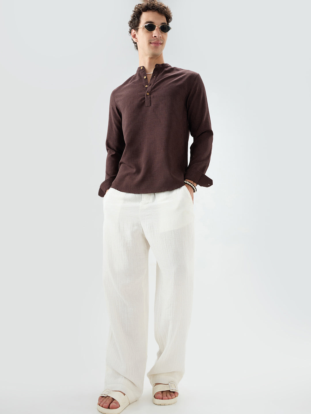 Chocolate Brown Minimal Textured Kurta