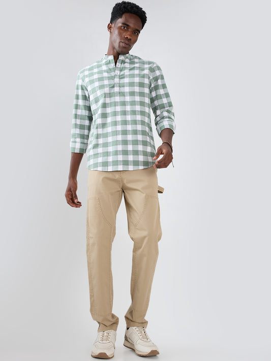 Premium Dusty Seafoam Green Textured Checks Kurta