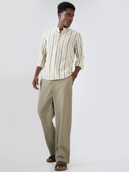 Natural Ivory Grey Loom Striped Kurta