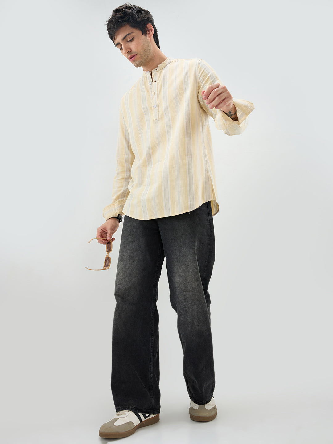 Sunwashed Sand Beige Multi-Stripe Kurta