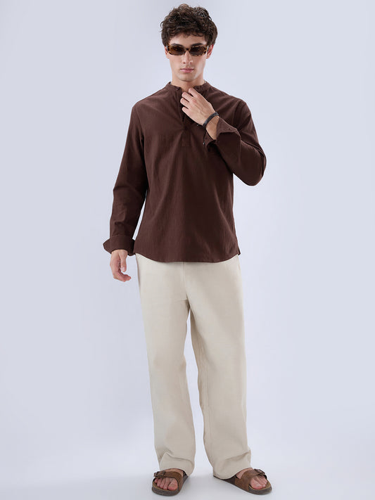 Chocolate Brown Subtle Textured Kurta