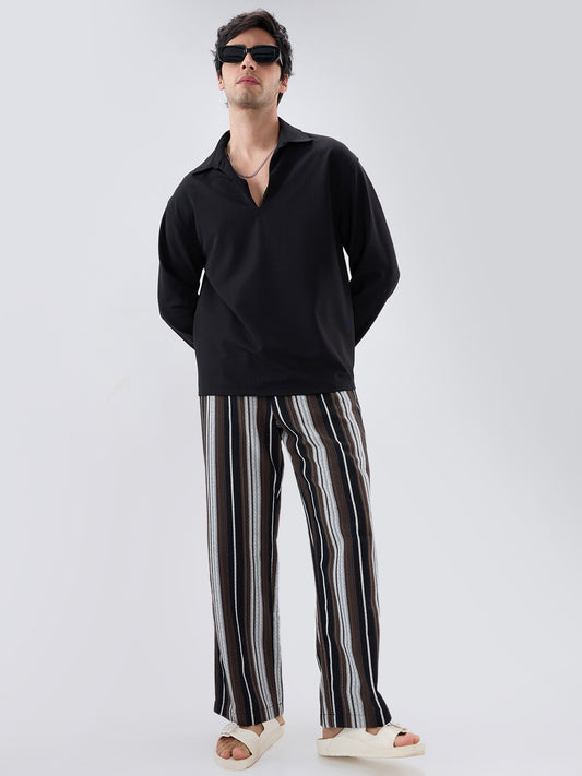 Timeless Black Oversized Polo Tencel Knit Shirt