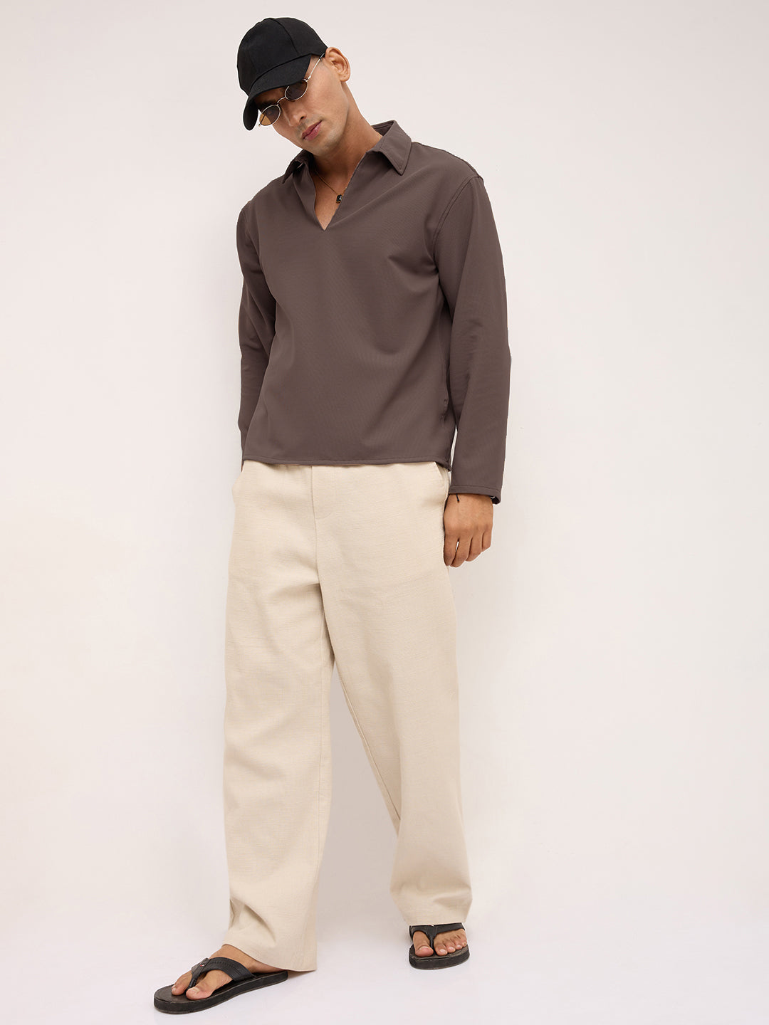 Saddle Brown Oversized Polo Tencel Knit Shirt