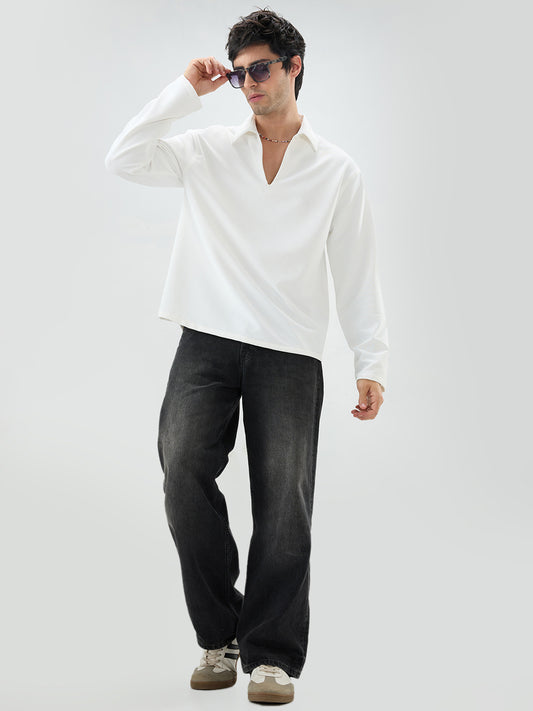 Snow White Oversized Polo Tencel Knit Shirt