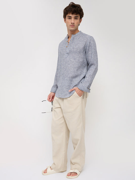 Navy Geometric Maze Textured Kurta