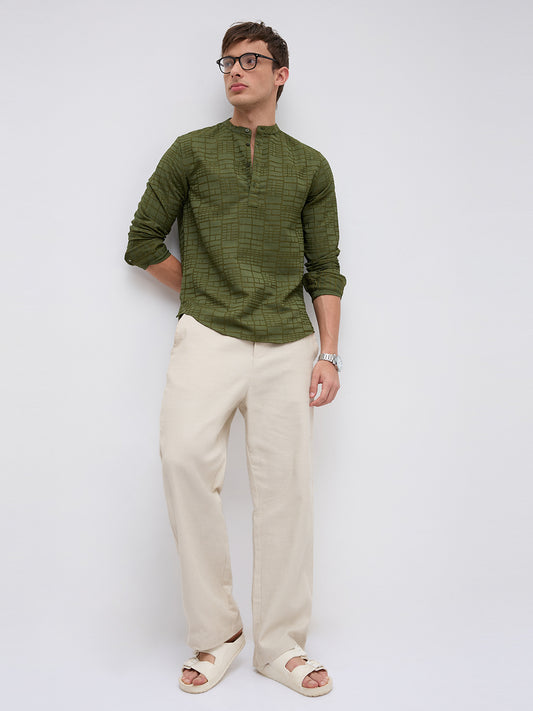 Classic Forest Green Maze Textured Kurta