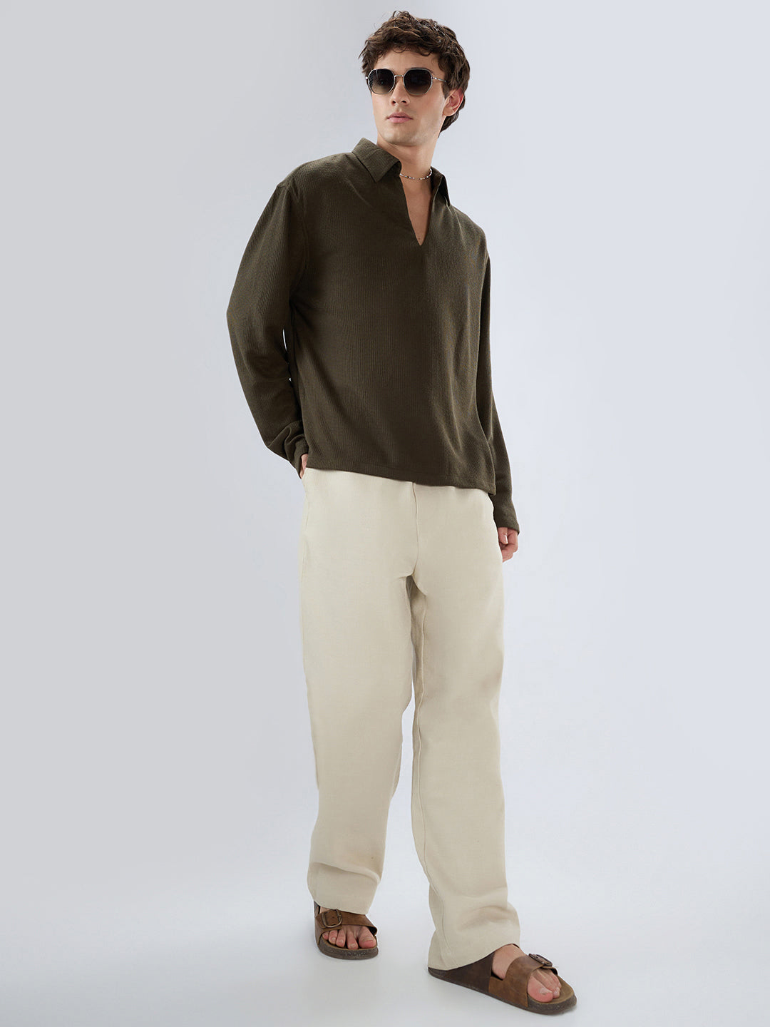 Mignonette Green Micro Weave Knitted Oversized Polo Shirt