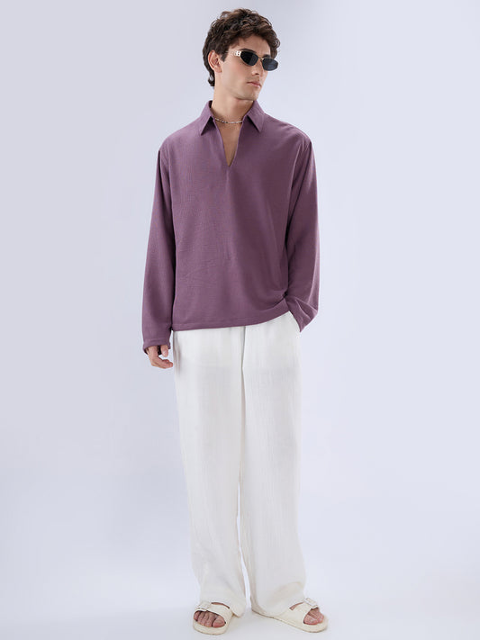 Dusty Purple Micro Weave Knitted Oversized Polo Shirt