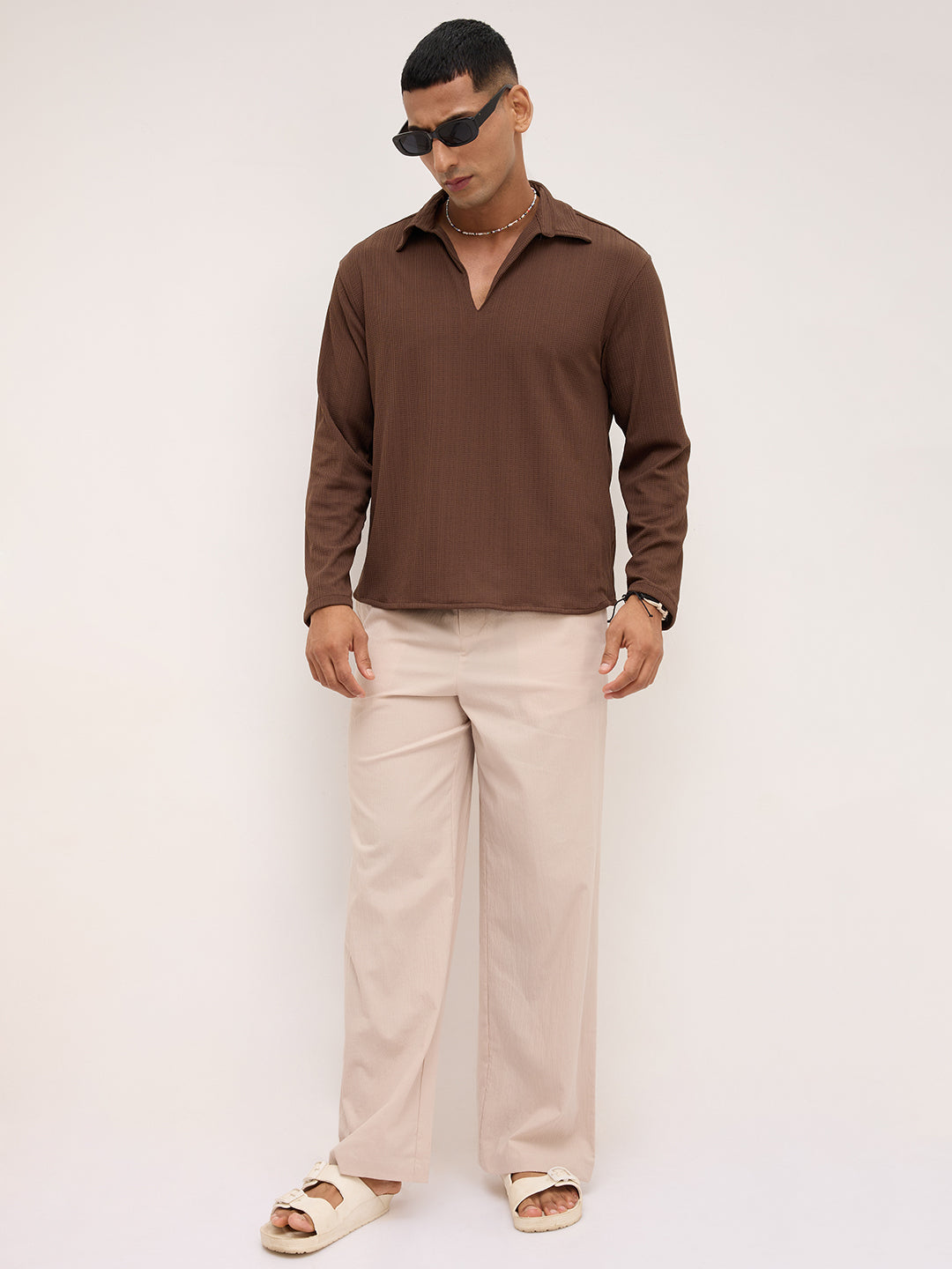 Coffee Brown Fine Weave Knitted Polo Shirt