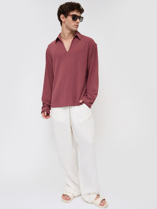 Classic Rouge Pink Oversized Knitted Polo Shirt