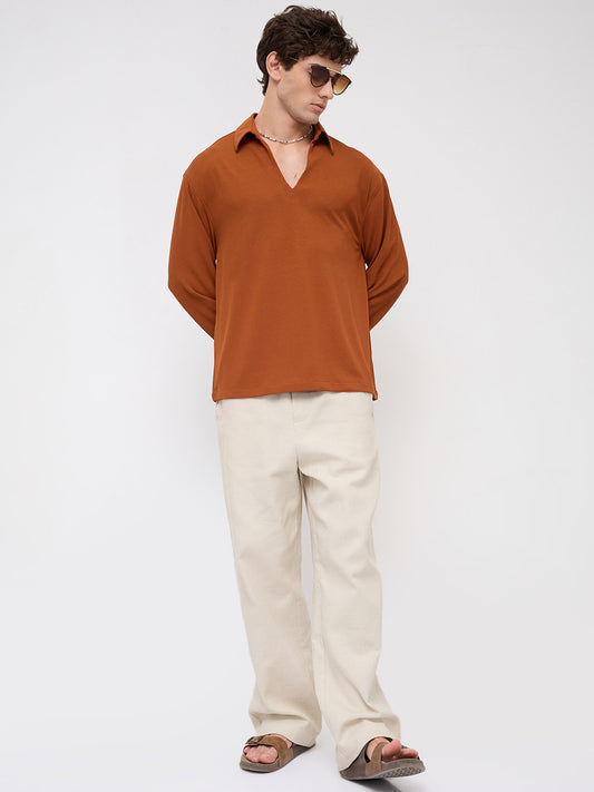 Aesthetic Orange Oversized Knitted Polo Shirt
