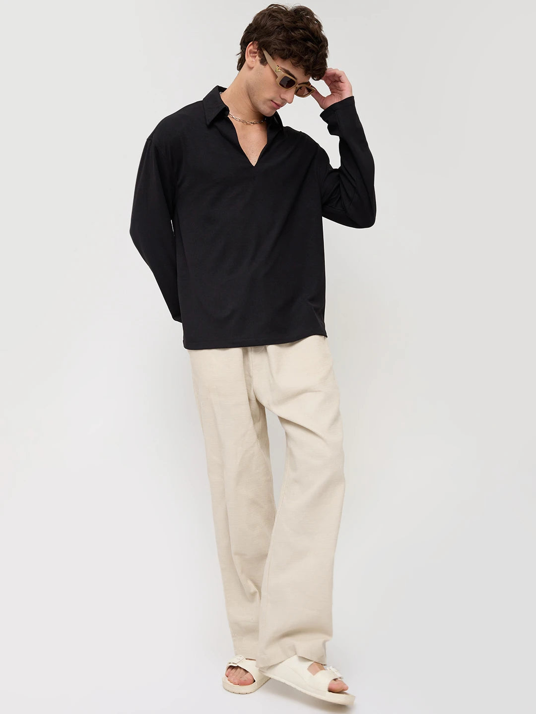 Timeless Black Oversized Knitted Polo Shirt