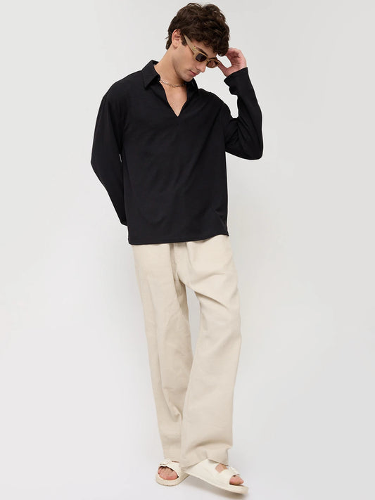 Timeless Black Oversized Knitted Polo Shirt