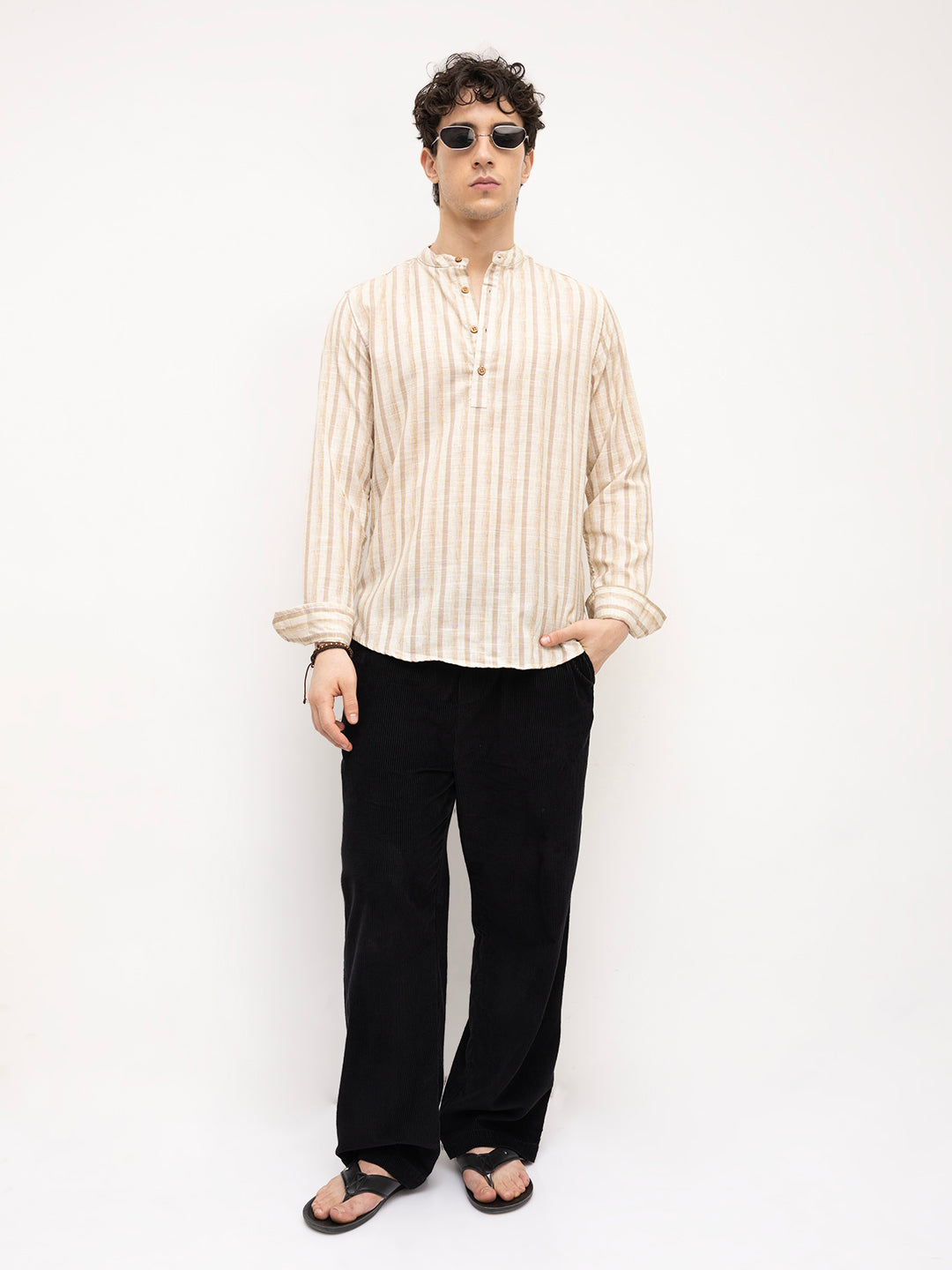 Vintage Beige & Ivory Striped Kurta