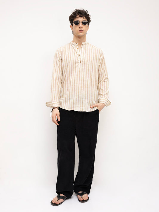 Vintage Beige & Ivory Striped Kurta