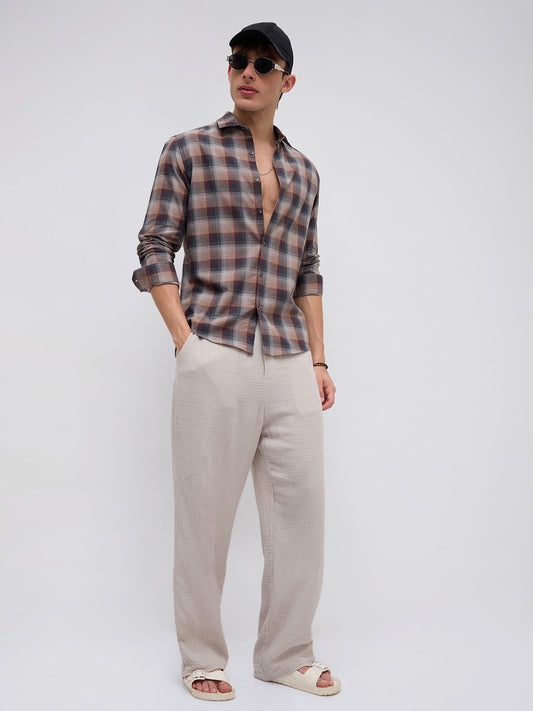 Elegant Smoked Brown Block Checks Everyday Shirt
